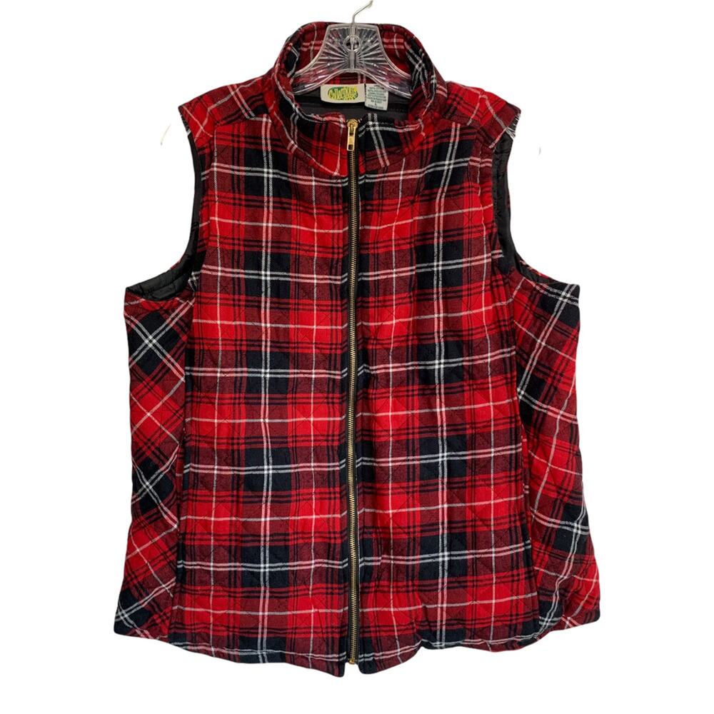 VTG Collections Etc. Mens Large Plaid Cotton Quilted Outdoor Vest Christmas